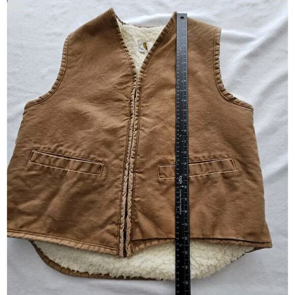 Carhartt Vest Men Large Duck Sherpa Lined Denim Work Zip Made USA Vintage Tan - Picture 8 of 9